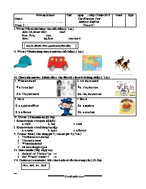 Đề thi học kỳ I môn Tiếng Anh Lớp 5 - Năm học 2013-2014